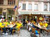 Prague, Czech Republic  - May 3, 2015: Hockey Fans drinking beer in Svejk Restaurant, Prague